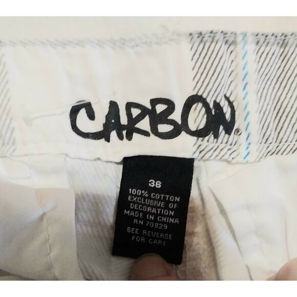 Mens Carbon White & Gray Plaid Cargo Shorts Size 36 Cotton Casual Lightweight - Picture 3 of 4